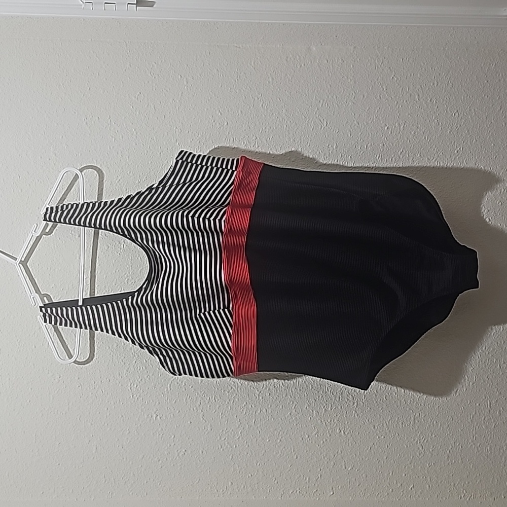 Lands End Black and White striped 26WL bathing suit